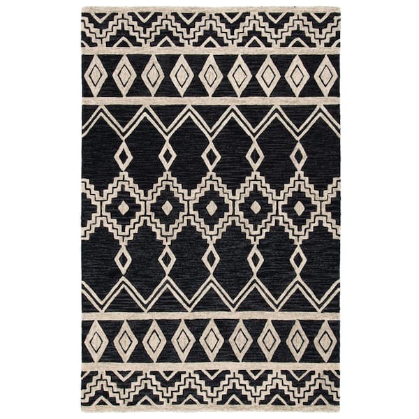 SAFAVIEH Abstract Black/Ivory Doormat 3 ft. x 5 ft. Chevron Tribal Area Rug