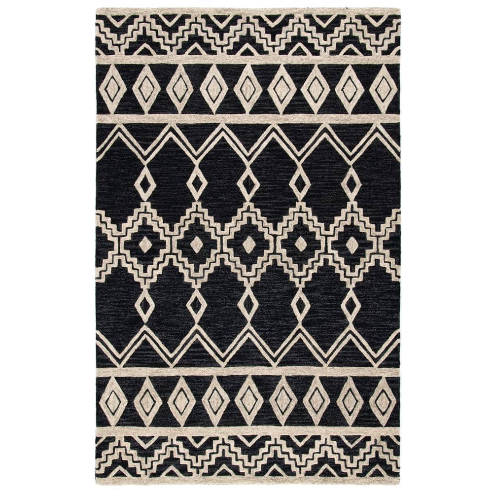 SAFAVIEH Abstract Black/Ivory 8 ft. x 10 ft. Chevron Tribal Area Rug ...