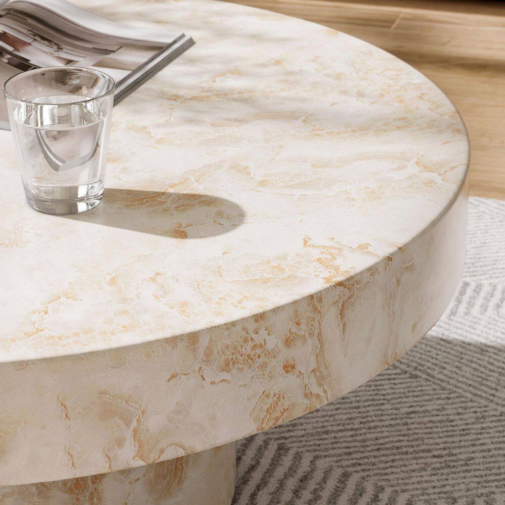 Alora Round Honey Onyx Faux Stone Concrete Coffee Table