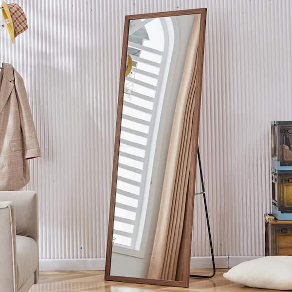 Unbranded 23 in. W x 65 in. H Rectangle Wood Frame Brown Wood Grain Solid Length Mirror for Living Room, Bedroom, Entrance