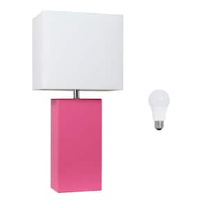 21 in. Hot Pink Modern Leather Wrapped Table Lamp, with LED Bulb Included