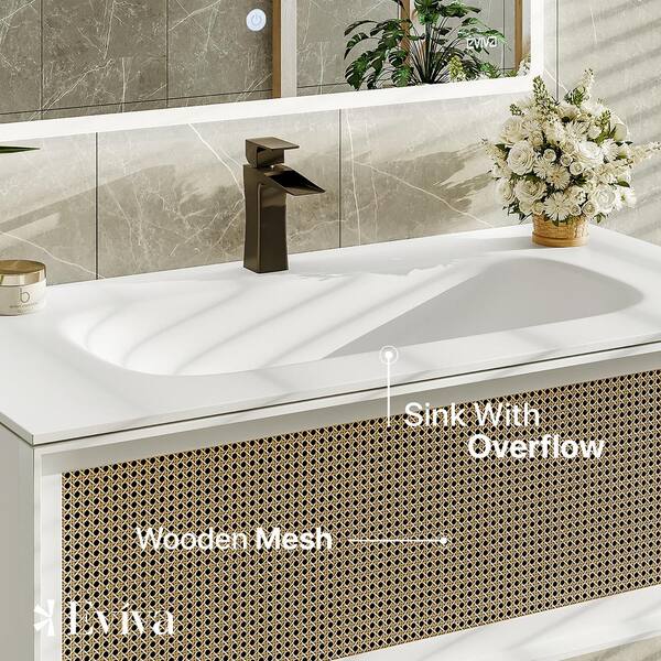 Nets 32 in. W x 14 in. D x 21 in . H Floating Bathroom Vanity in Natural Oak with White Solid Surface Top