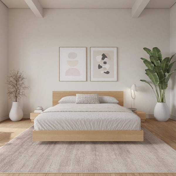 Satori 4-Piece Natural Blonde Oak Composite Queen Size Low Profile Platform Bedroom Set