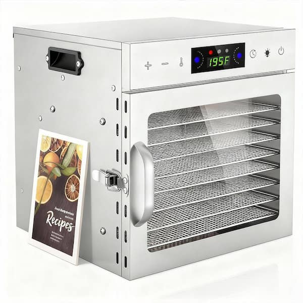 8-Tray Food Dehydrator-Digital Timer Adjustable Temp Overheat Protection BPA-Free Recipe Book for Jerky & Fruits