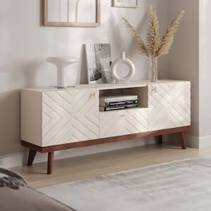Alba 59 in. Beige TV Stand with Drawer Fits TV's up to 65 in. with Cable Management and Wood Legs