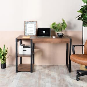 Soleil 47 in. Rectangular Brown Steel Wood Computer Desk with 2 shelves