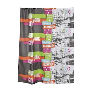 Urban Nyc 71 in. x 79 in. Multicolored Polyester Printed Fabric Shower Curtain