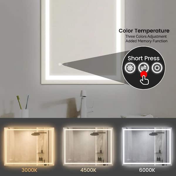 24 in. W x 36 in. H Rectangular Aluminum Framed Wall Mount LED Light Bathroom Vanity Mirror in Transparent