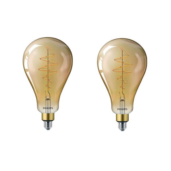 Philips 40-Watt Equivalent A50 Dimmable Vintage Glass Edison LED Large Light Bulb Amber Warm White (2000K) (2-Pack)