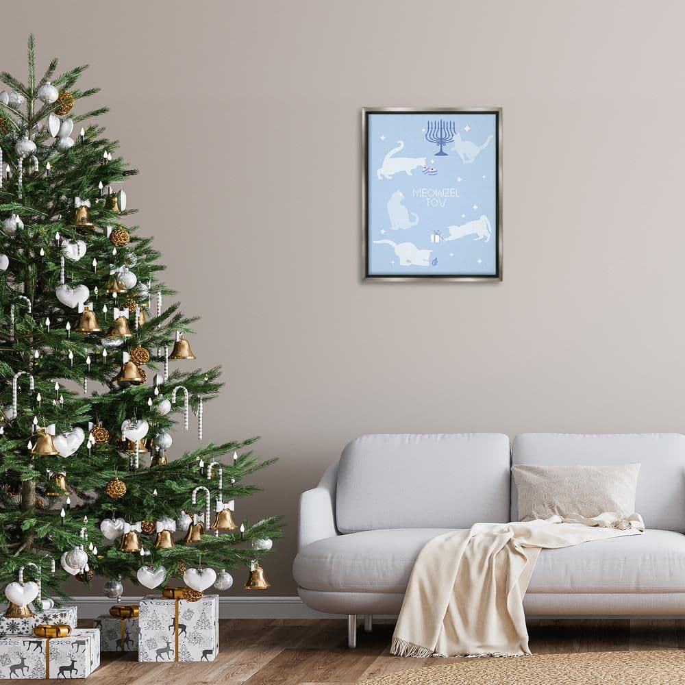 Meowzel Tov Seasonal Cats by Lil' Rue Gray Floater Frame Animal Graphic Art Print 31 in. x 25 in. price history on PriceWatchPro