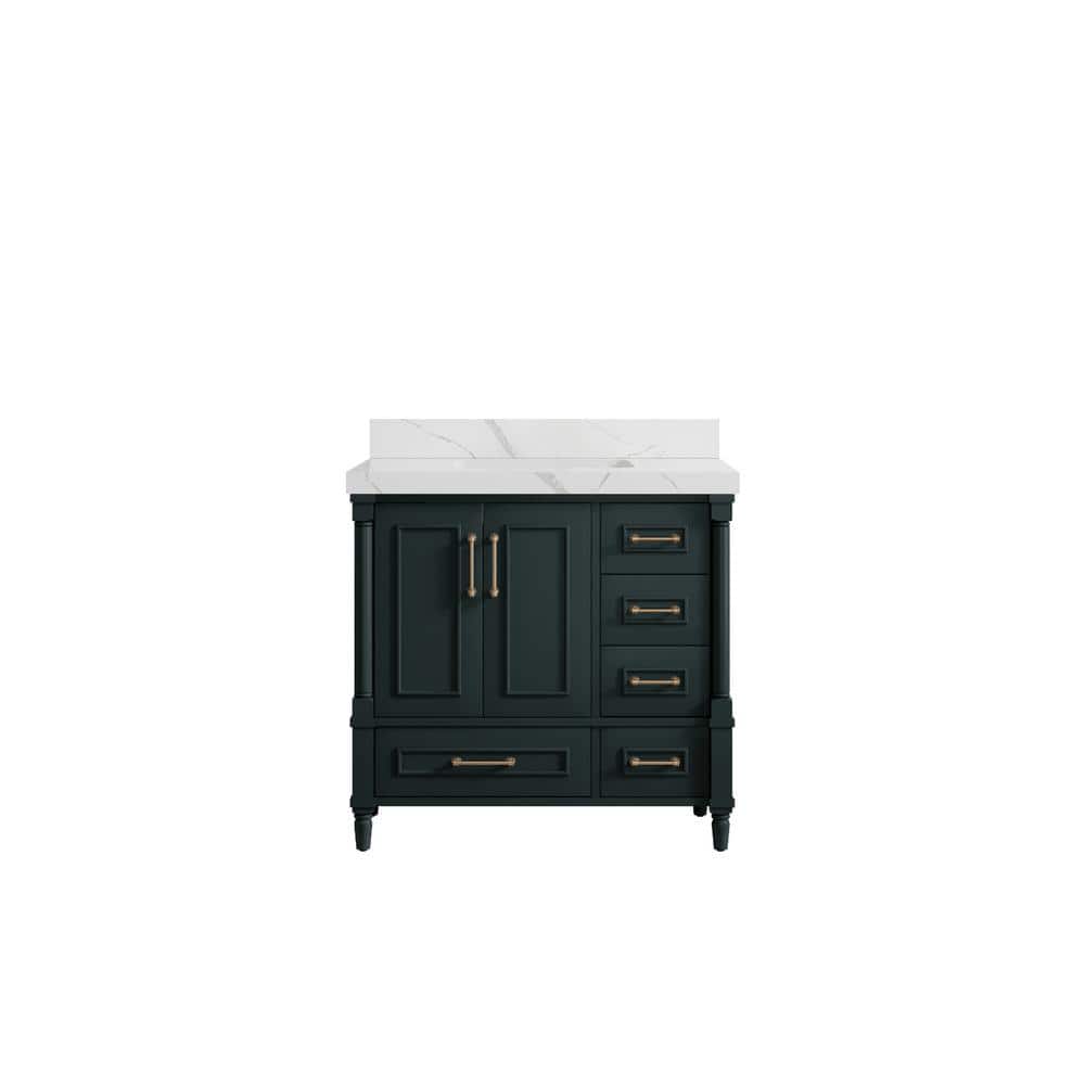 Hudson 36 in. W x 22 in. D x 36 in. H Single Sink Bath Vanity Center in Dark Green with 2 in. Calacatta Laza Top price history on PriceWatchPro
