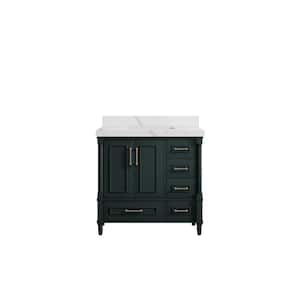 Hudson 36 in. W x 22 in. D x 36 in. H Single Sink Bath Vanity Center in Dark Green with 2 in. Calacatta Laza Top