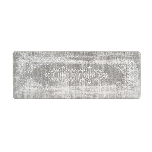 World Rug Gallery Gray Distressed Traditional Vintage Design 18 in. x 47 in. Anti Fatigue Standing Mat