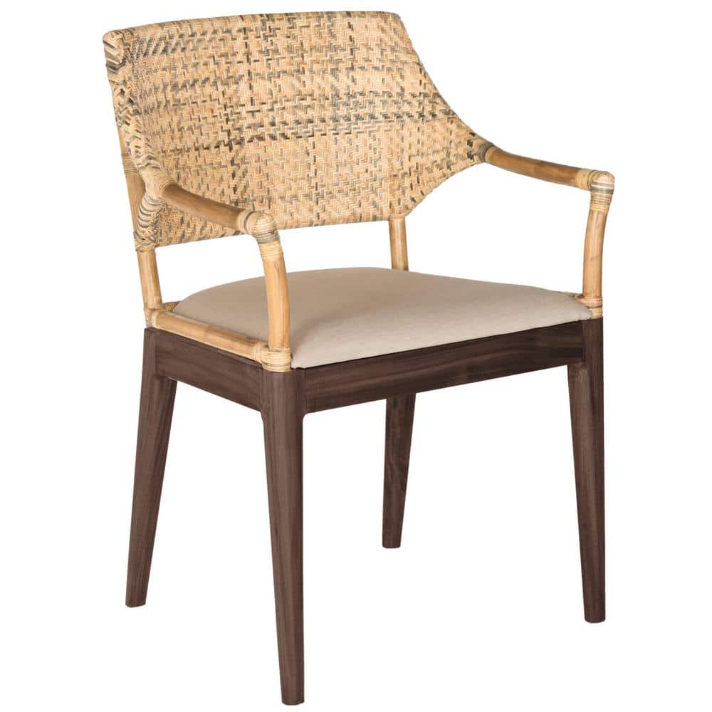 Carlo Transitional Rattan Arm Chair with Honey Mahogany Legs