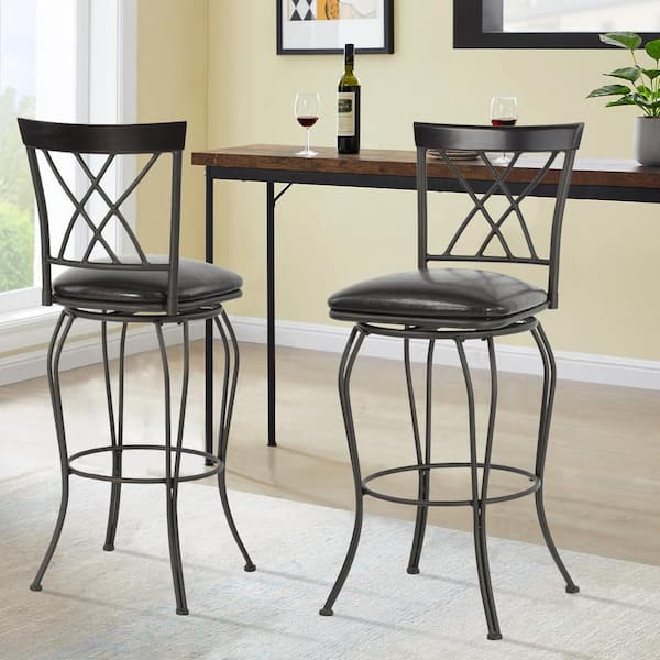 Homy Casa Wichita 24 in.Black High Back Metal Frame Swivel Counter BarStool With Faux Leather Cushioned Seat(Set of 2)