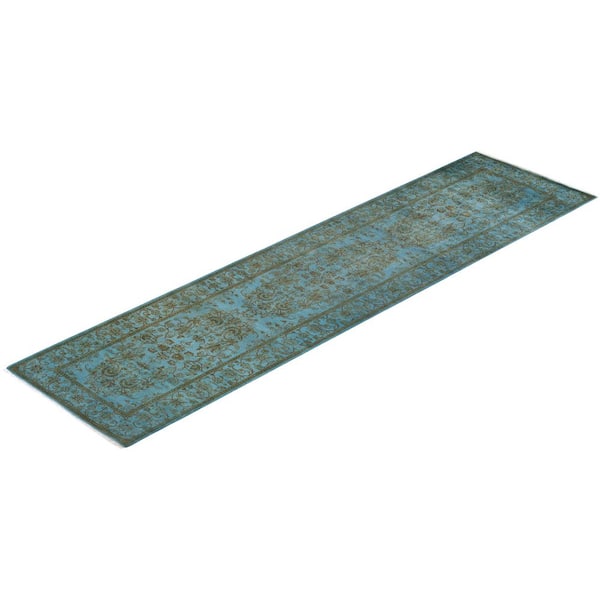 Overdyed Blue 2 ft. 8 in. x 10 ft. 5 in. Wool Indoor Area Rug