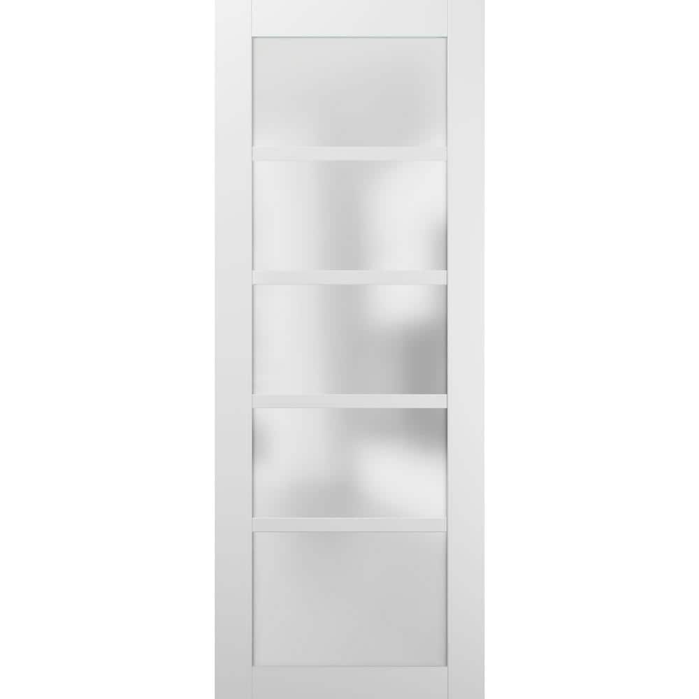 Quadro 4002 28 in. x 96 in. Single Panel No Bore MDF 5 Lites Frosted Glass White Finished Pine Wood Interior Door Slab price history on PriceWatchPro