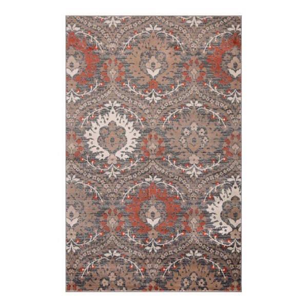 SUPERIOR Augusta Rust 4 ft. x 6 ft. Oriental Floral Non-Slip Area Rug