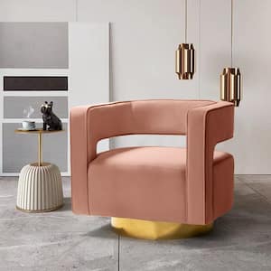 Gustaf Contemporary Velvet Pink Comfy Swivel Barrel Chair with Open Back and Metal Base