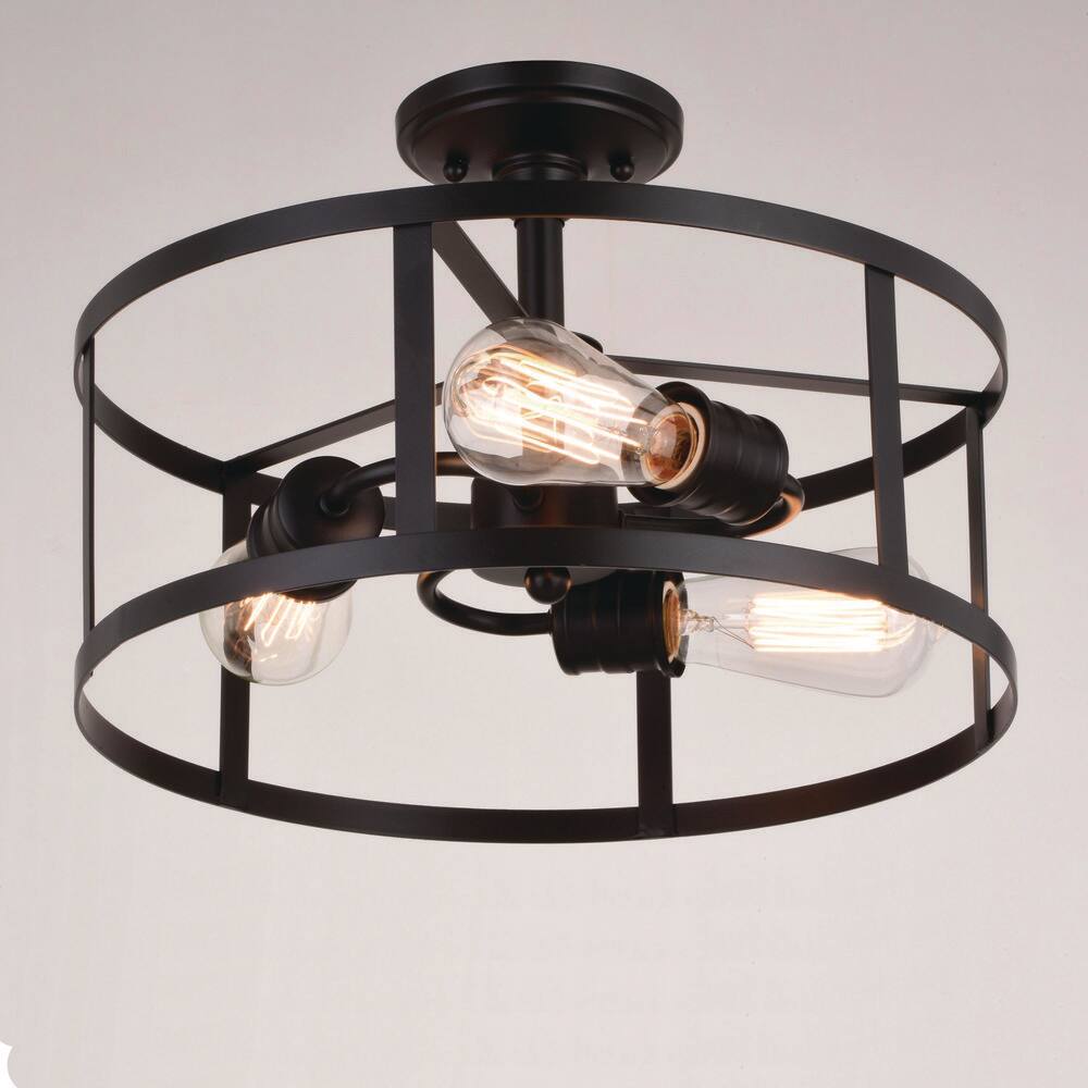 Bronze Drum 15" Indoor/Outdoor Semi-Flush Mount Light