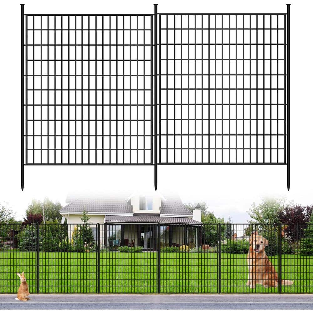 33-Inch Black Metal Garden Fence Panels for Animal Barrier and Decoration