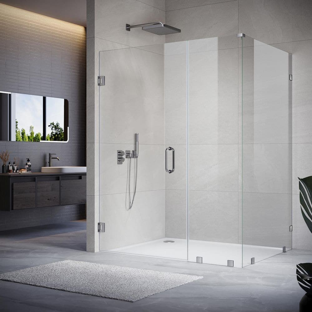 UKH07 53 in. W x 80 in. H x 38 in. D Hinged Frameless Corner Shower Enclosure in Brushed Nickel 3/8 in. Clear Glass price history on PriceWatchPro