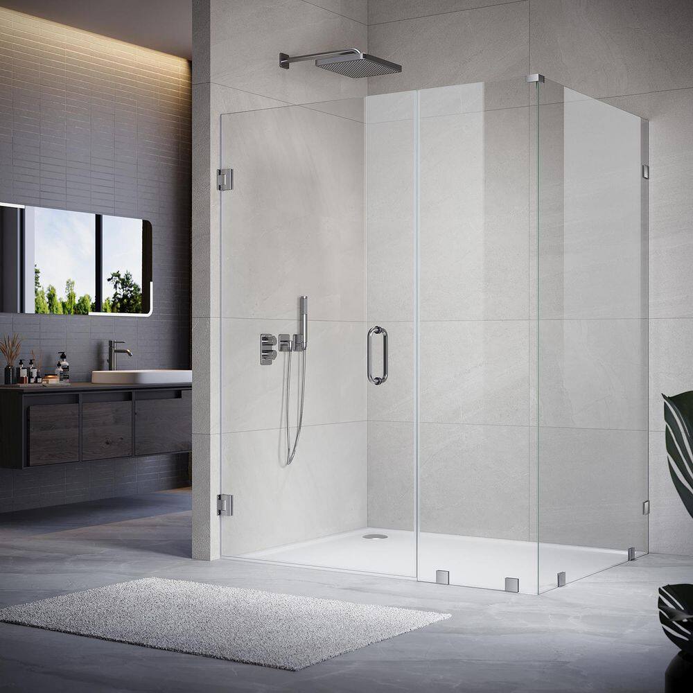 UKH07 65 in. W x 80 in. H x 39 in. D Hinged Frameless Corner Shower Enclosure in Brushed Nickel 3/8 in. Clear Glass price history on PriceWatchPro