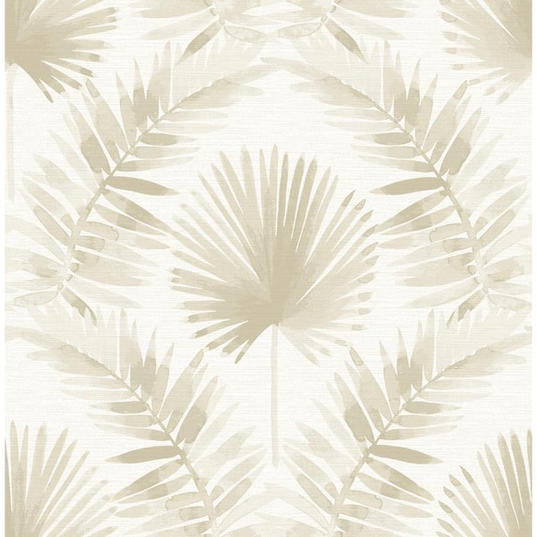 A-Street Prints Calla Taupe Beige Painted Palm Matte Paper Non-Pasted Wallpaper