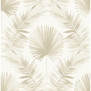Calla Taupe Beige Painted Palm Wallpaper Sample