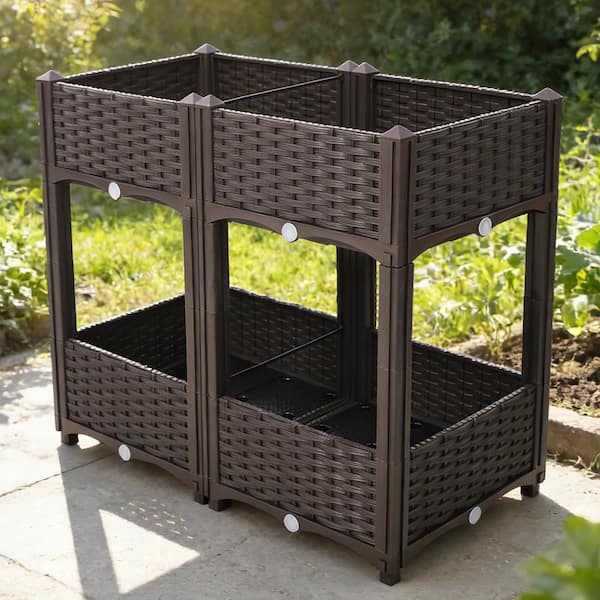 31.50 in. x 15.70 in. x 27.70 in. Elevated Brown Polypropylene Raised Garden Bed with Drainage Plug