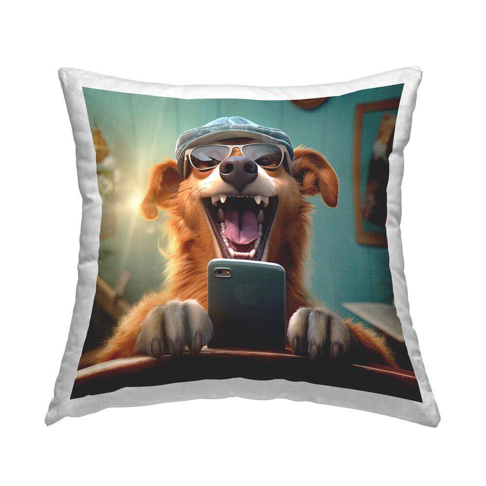Laughing Dog on Phone Blue Print Polyester 18 in. x 18 in. Throw Pillow price history on PriceWatchPro