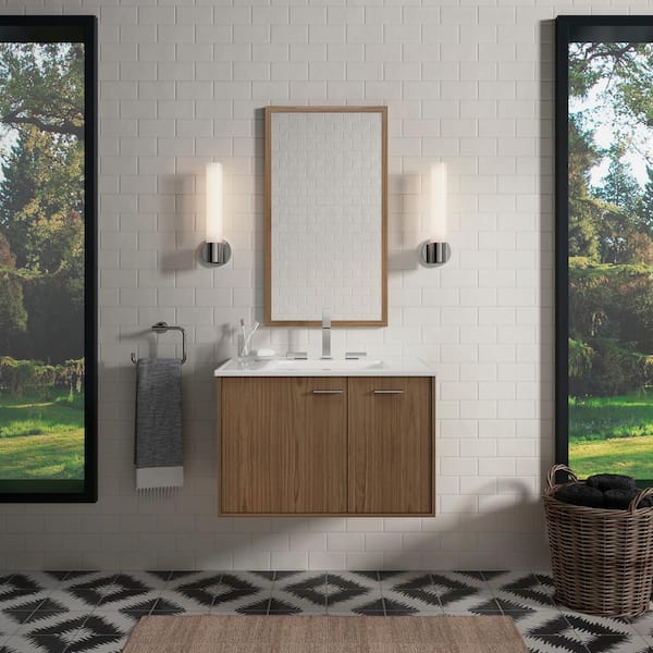 Kohler Jute 30 In W Wall Hung Vanity Cabinet In Walnut Flax With Vitreous China Vanity Top In White Impressions With Basin 99541r1wmg81 The Home Depot