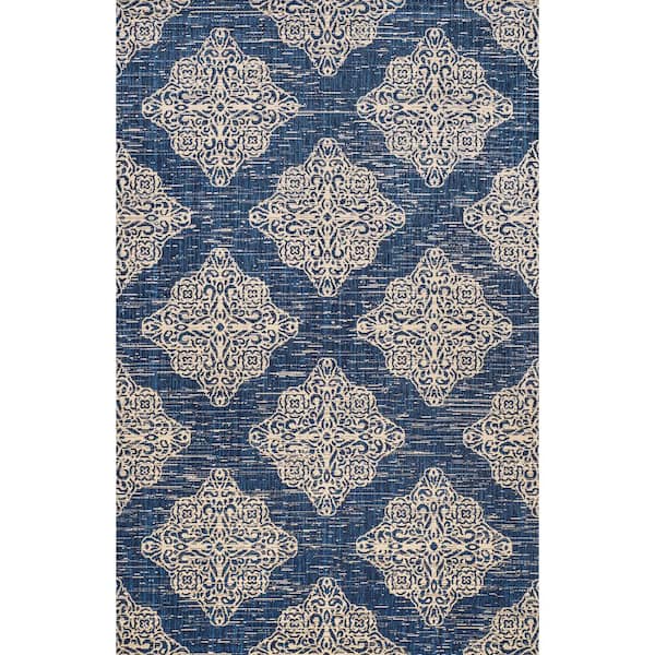 Tuscany Ornate Medallions Navy/Beige 8 ft. x 10 ft. Indoor/Outdoor Area Rug