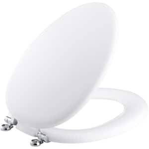 Kathryn Elongated Closed Front Toilet Seat with Polished Chrome Hinge in White