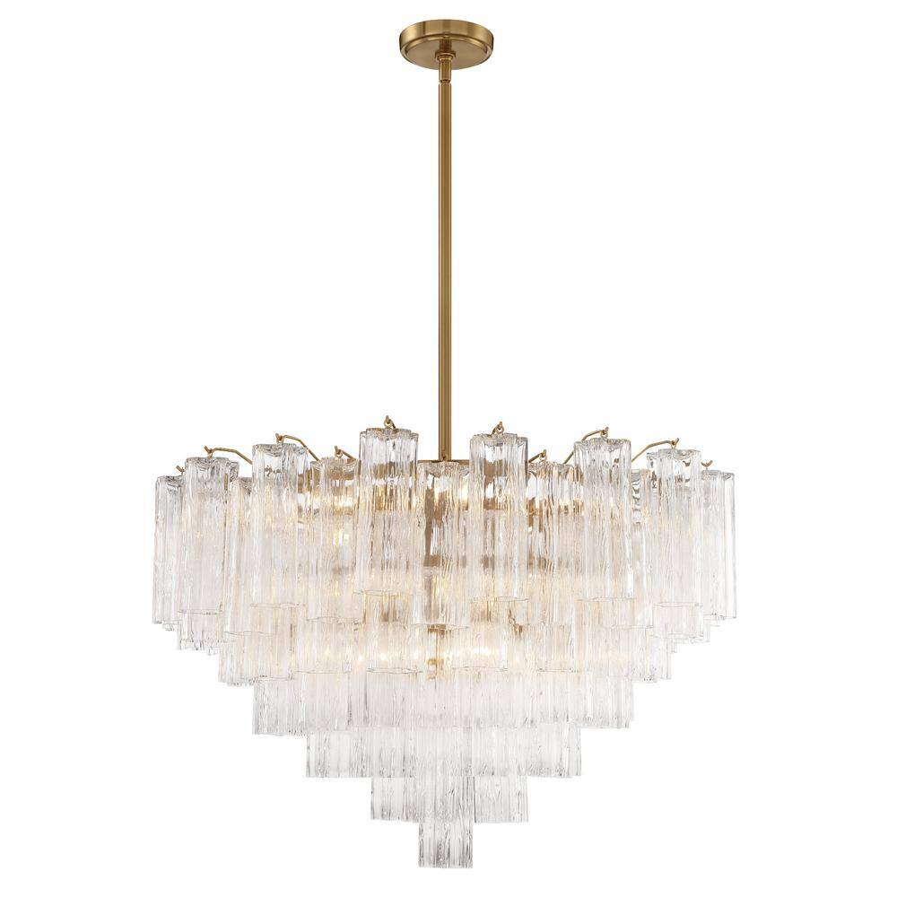 Aged Brass and Clear Glass 16-Light Chandelier