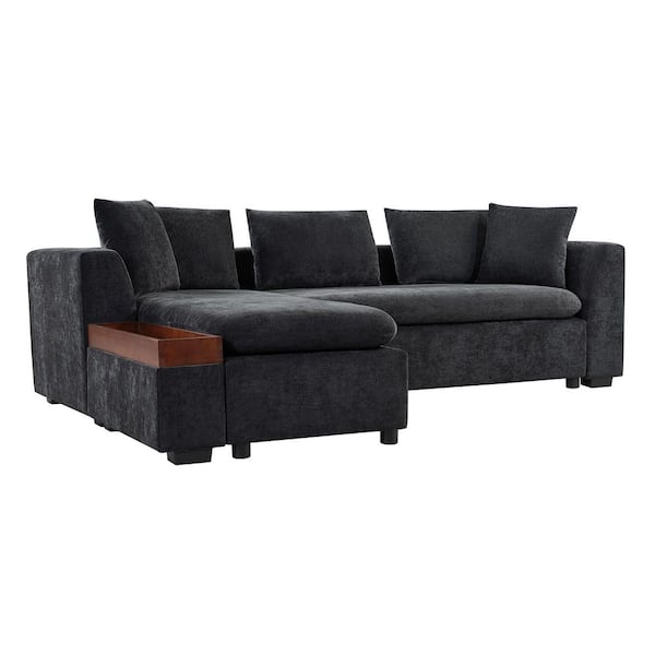 Luxury Collection 93.7 in. Flared Arm 2-piece Chenille L-Shaped with Wooden Storage Compartment Sectional Sofa in. Black
