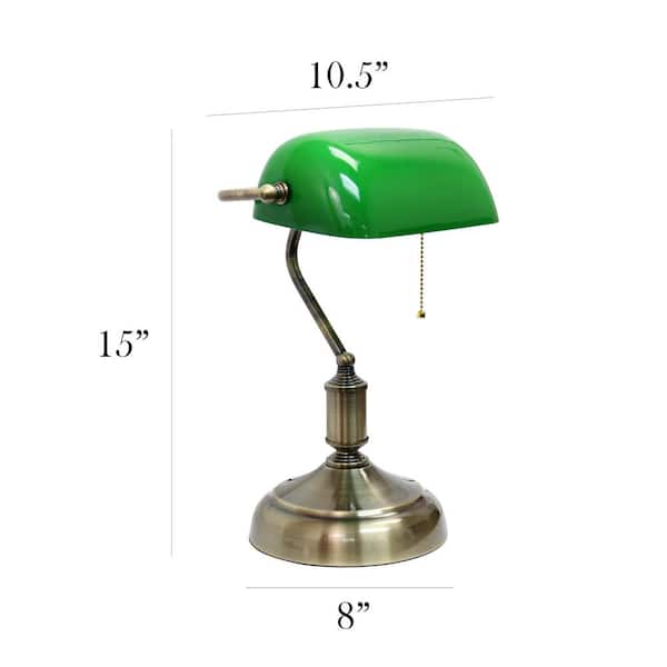 Simple Designs 14.75 in. Executive Banker's Green Glass Shade Desk Lamp  with Antique Nickel Base LT3216-GRN - The Home Depot