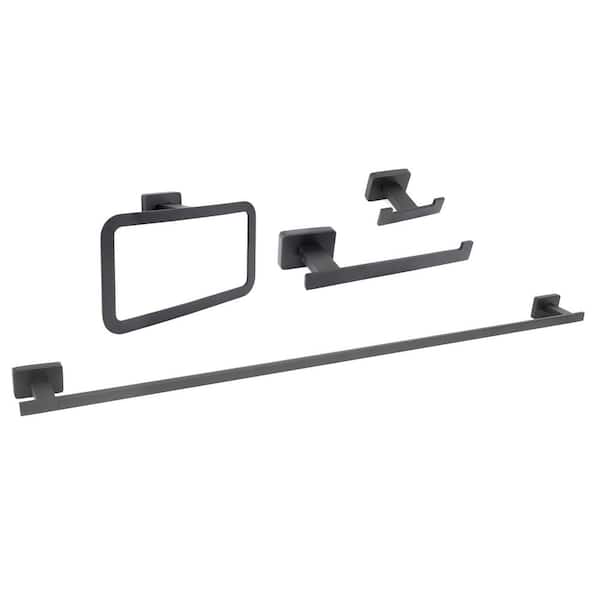 Dyconn Chicago Series 4-Piece Bath Hardware Set with 34 in. Towel Bar in Black