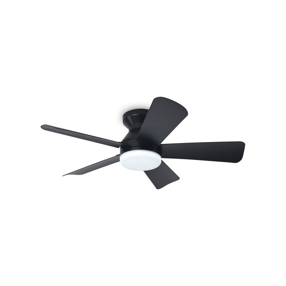 35 in. Black 5 Blades Low Profile Modern Style Ceiling Fan with Light Flush Mount Fan Light Dimmable 3 CCT Remote APP price history on PriceWatchPro