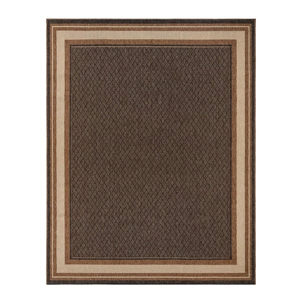 Ringley Tailer Chestnut Brown 8 ft. x 10 ft. Striped Border Indoor/Outdoor Area Rug
