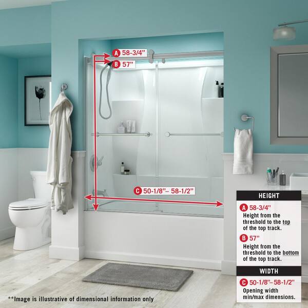 Delta Lyndall 60 X 58 3 4 In Frameless Contemporary Sliding Bathtub Door Chrome With Frosted Glass 810638 The Home Depot Delta Lyndall 60 X 58 3 4 In Frameless, Home Depot Tub Surround Sizes