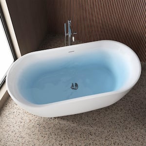 67 in. x 31 in. Acrylic Freestanding Soaking Bathtub in White with Overflow and Drain Included