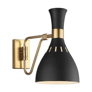 Joan 6.25 in. W 1-Light Matte Black and Burnished Brass Swivel Wall Sconce