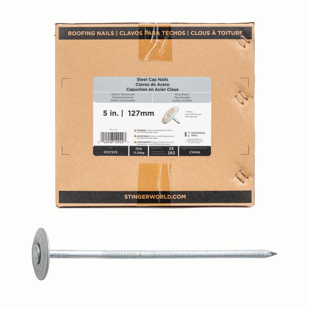 5 in. x 12-gauge Electrogalvanized Ring Shank Steel Cap Roofing Nail 25 lbs. Box price history on PriceWatchPro