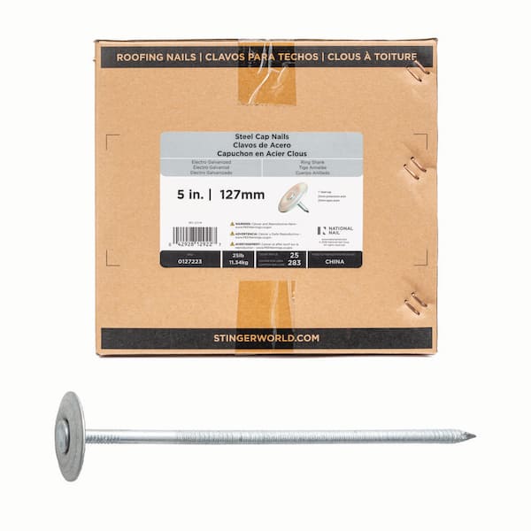 5 in. x 12-Gauge Electrogalvanized Ring Shank Steel Cap Roofing Nail 25 lbs. Box