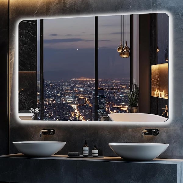 36 in. W x 48 in. H Rectangular Frameless Anti-Fog Adjustable Backlit LED Wall Mirror Bathroom Vanity Mirror