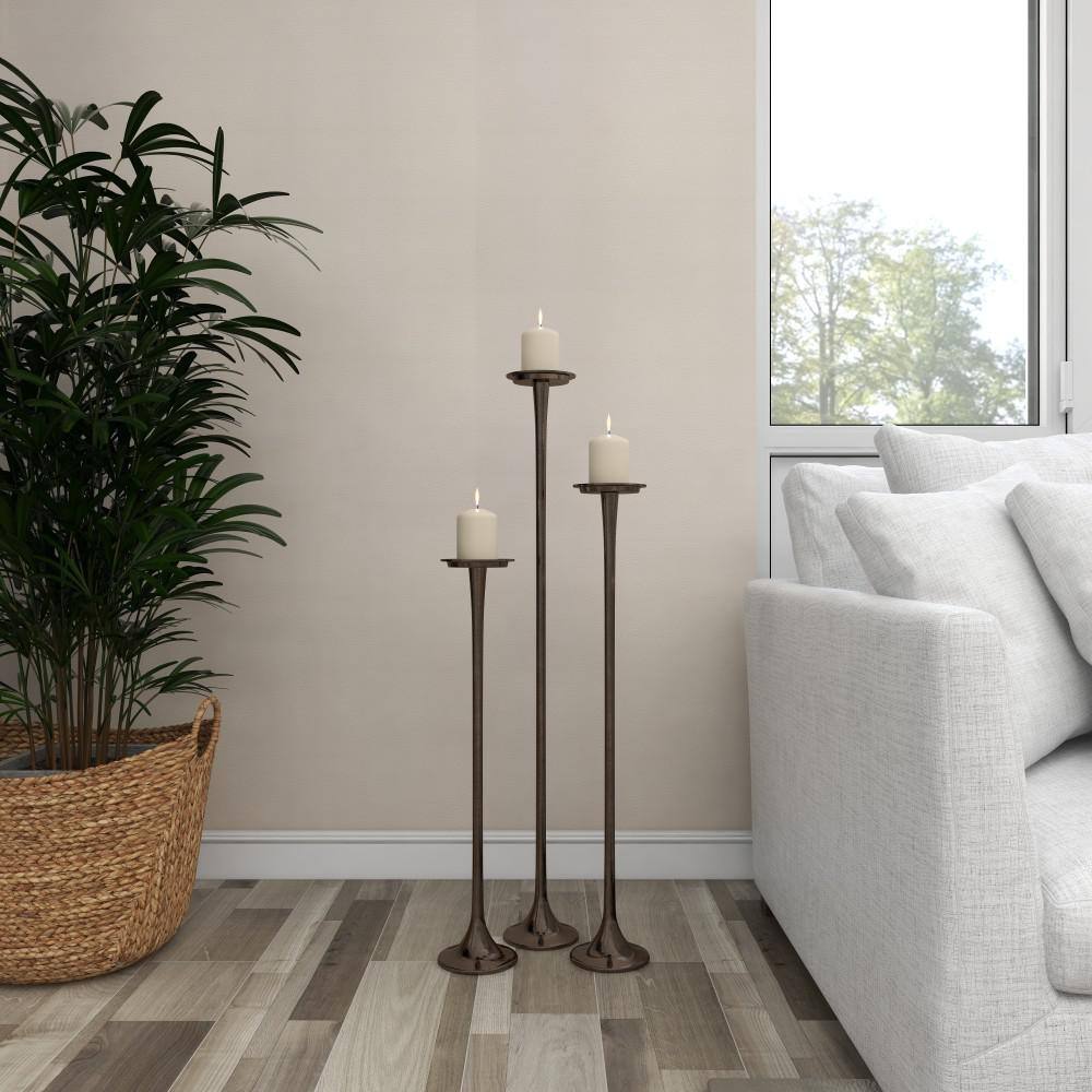 Set of 3 Black Tall Aluminum Candle Holders