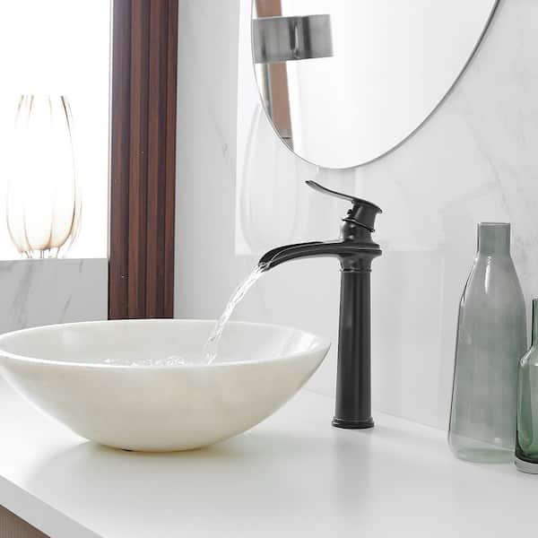Waterfall Single Hole Single Handle Vessel Sink Faucet With Drain Assembly in Oil Rubbed Bronze