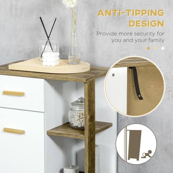 kleankin Bathroom Floor Cabinet with 3 Shelves and Cupboard, Slim and Freestanding Linen Tower with Storage, Natural