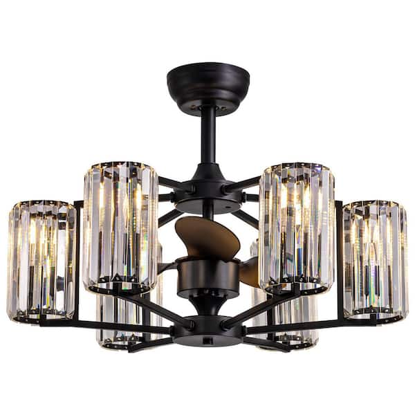 26.8 in. Indoor Black Crystal Downrod Mount Ceiling Fan with Light and Remote Control Farmhouse for Living Room